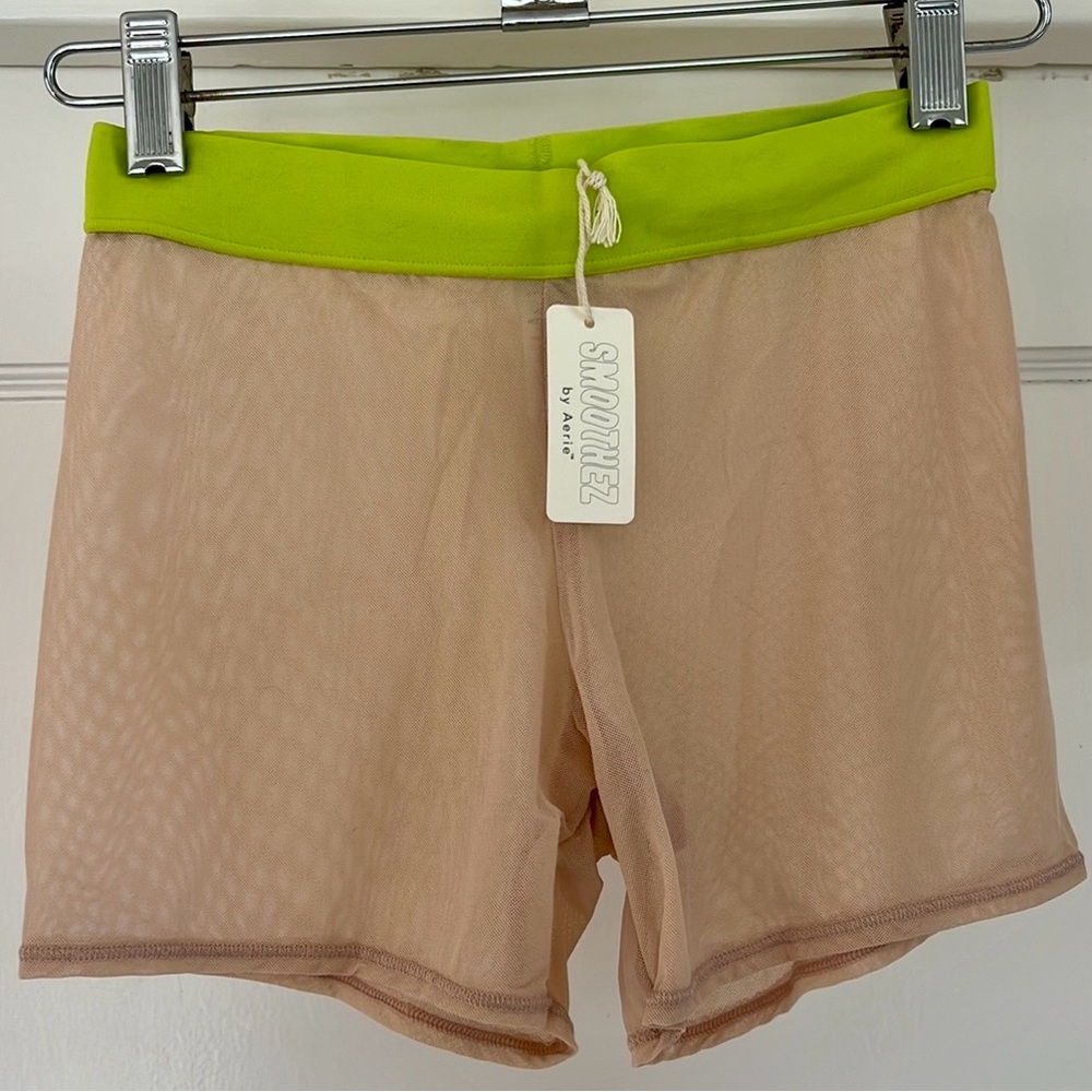 🆕 NWT Aerie SMOOTHEZ Mesh Nude Neon Yellow Band Boyshort Underwear - Picture 4 of 5